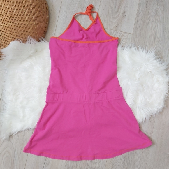 Pink cotton Halter Drop Waist Dress with crop sweater - Picture 3 of 8